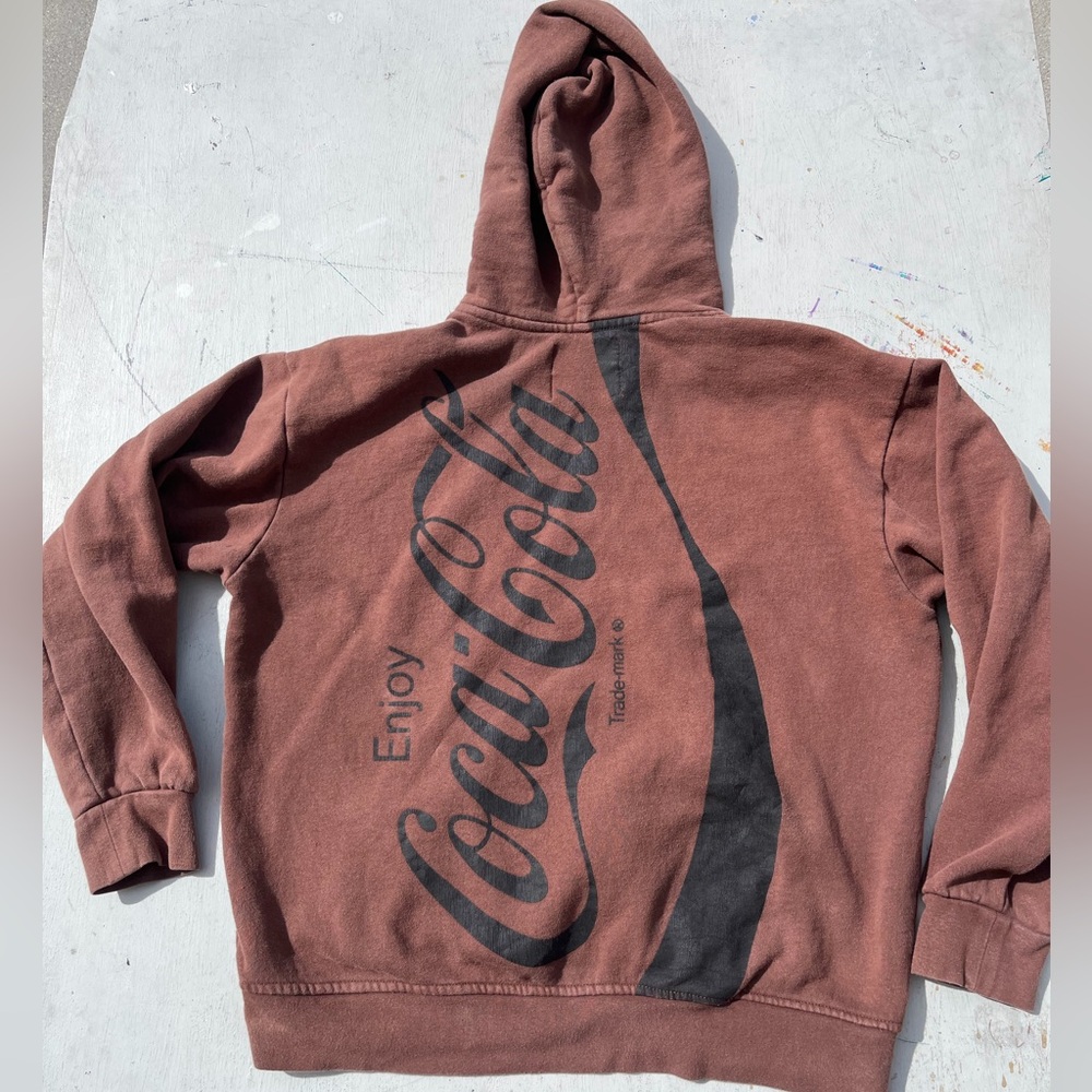 Men's Coca Cola Hoodie Sweatshirt Brown M PacSun Spell-Out‎ Enjoy Soda Iconic